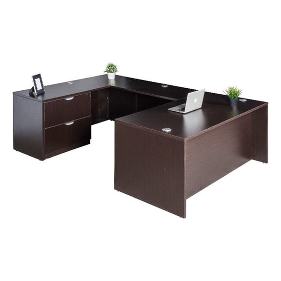 Scranton & Co 66" Executive U-Shape Desk with Lateral File in Mocha