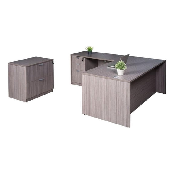 Scranton & Co 66" L-Shape Desk with File Storage in Driftwood