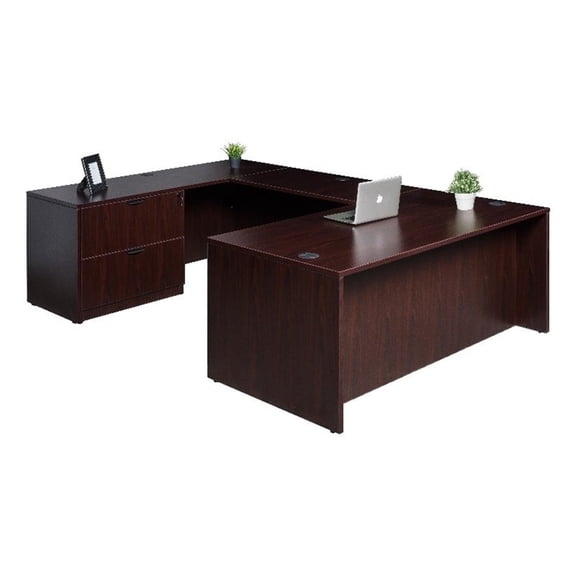 Scranton & Co 66" U-Shape Desk with Lateral File in Mahogany