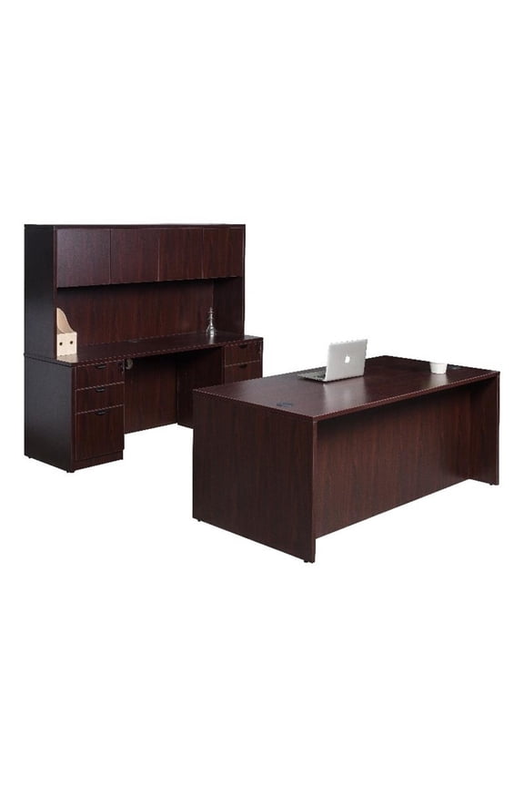 & Co 71" Office Suite with 2 File Pedestals in Mahogany