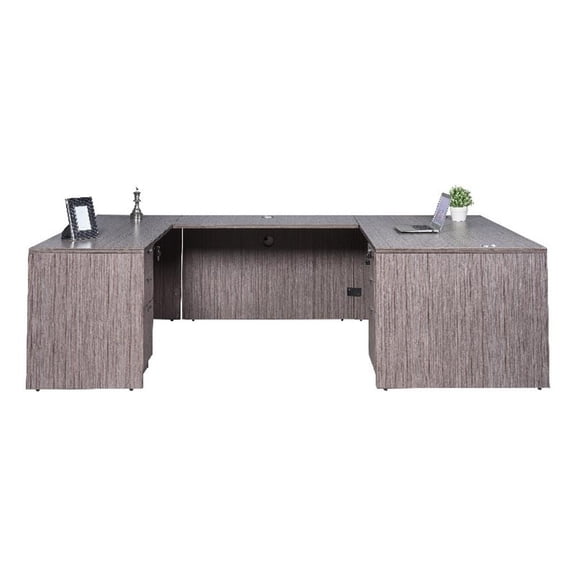 Scranton & Co 71" U-Shape Desk with 2 File Pedestals in Driftwood