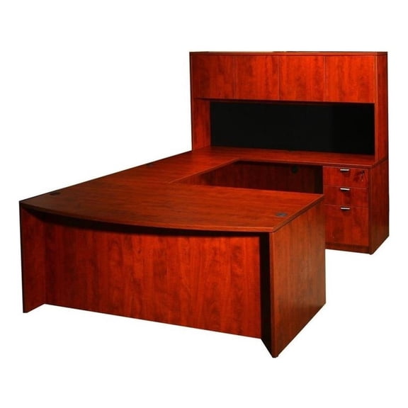 Scranton & Co 71" U-Shaped Curved Bow Desk with File Storage in Mahogany