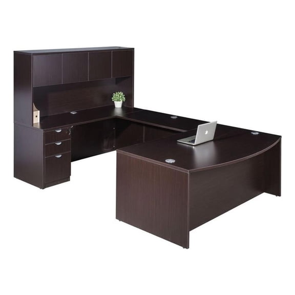 Scranton & Co 71" U-Shaped Curved Bow Desk with File Storage in Mocha
