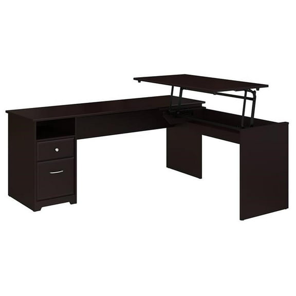 Scranton & Co 72W L Shaped Sit to Stand Desk in Espresso Oak