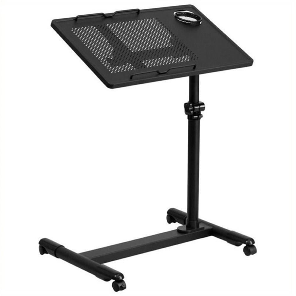 Adjustable Black Steel Mobile Laptop Cart with Cup Holder