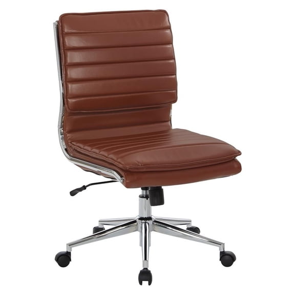 Scranton & Co Armless Mid-Back Chair in Saddle Brown Faux Leather