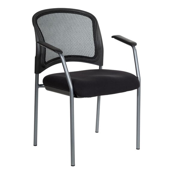 Scranton & Co Black Mesh Back Visitor's Chair with Arms - Titanium Frame