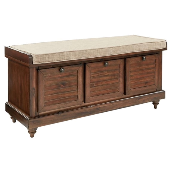 Scranton & Co Coastal Wood Storage Bench in Distressed Brown with Louvered Front