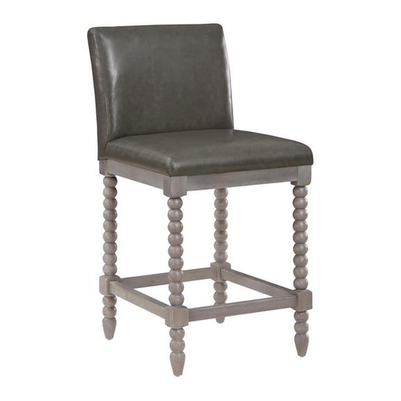 Scranton & Co Contemporary 26" Spindle Counter Stool Gray Pewter Leather