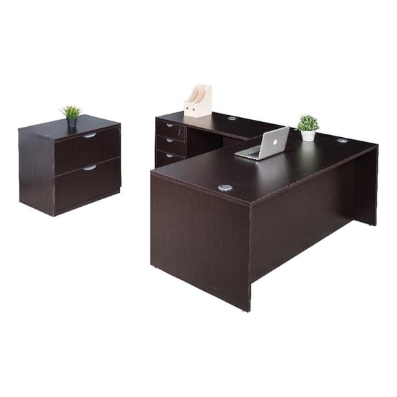 Scranton & Co Contemporary 66" L-Shape Desk with File Storage in Mocha