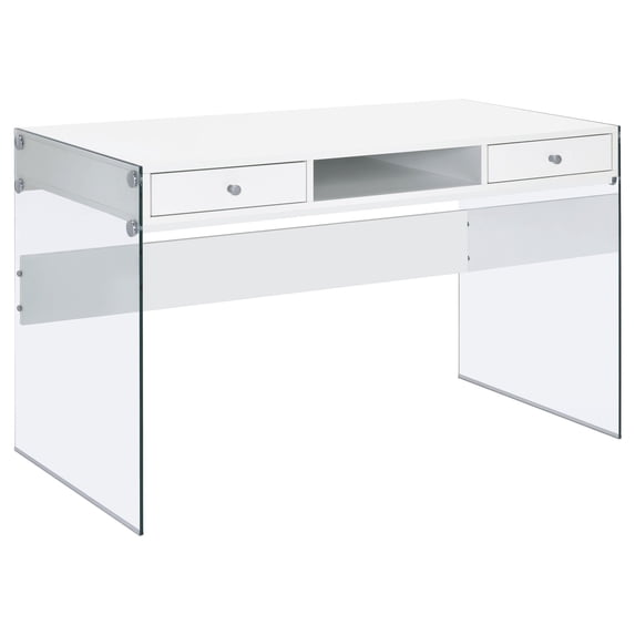 Scranton & Co Contemporary Wood/Glass Computer Desk in Glossy White