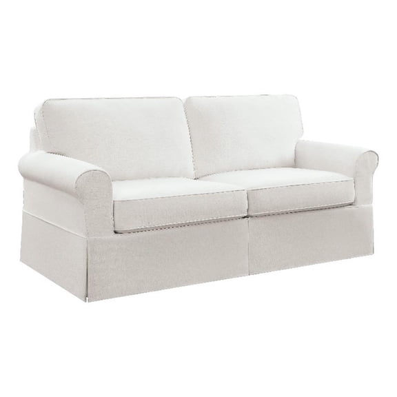Scranton & Co Cottage Slipcover Sofa in Ivory White with Rolled Arms and Piping