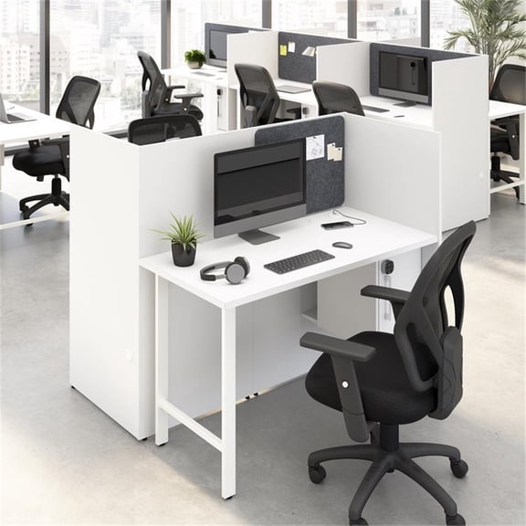 Scranton & Co Engineered Wood 48W 2 Person Cubicle Desk with Storage in White