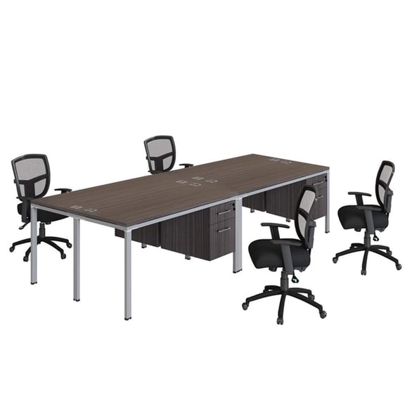 Scranton & Co Engineered Wood 60"x30" Quad Desks with (4) Pedestals in Driftwood