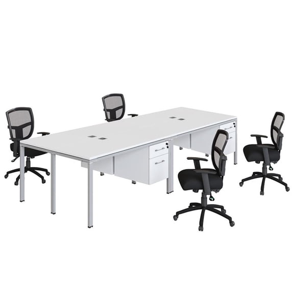 Scranton & Co Engineered Wood 66" x 24" Quad Desks with (4) Pedestals in White