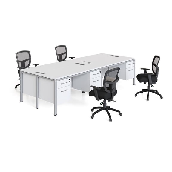 Scranton & Co Engineered Wood 66" x 30" Quad Desks with (4) Pedestals in White