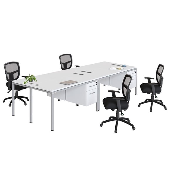 Scranton & Co Engineered Wood 71" x 30" Quad Desks with (4) Pedestals in White