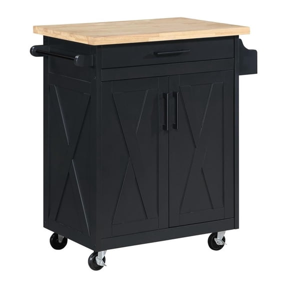 Scranton & Co Farmhouse Kitchen Cart in Black with Butcher Block Top