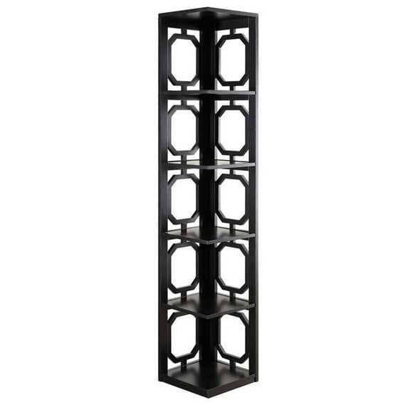 Scranton & Co Five-Shelf Modern Wood Corner Bookcase in Black