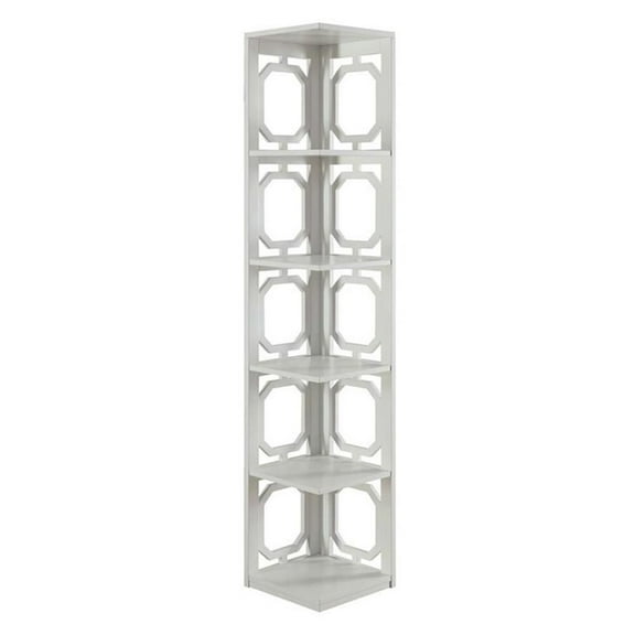 Scranton & Co Five-Shelf Modern Wood Corner Bookcase in White