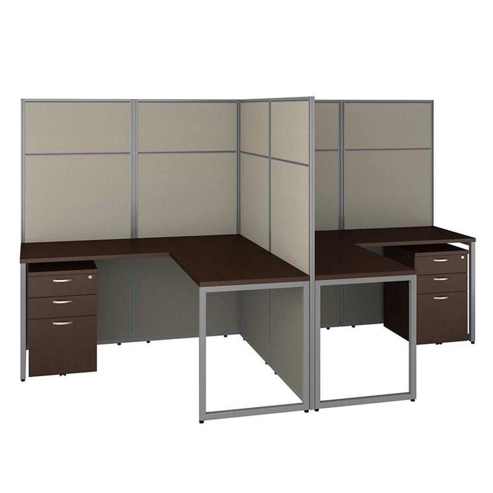 Brown L-Shaped 2 Person Cubicle Desk with Storage