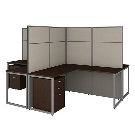 Scranton & Co Furniture 60W 4 Person L Shaped Cubicle with Storage in Brown