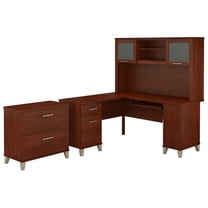 Scranton & Co Furniture Somerset 60W L Desk with Hutch & File Cabinet in Cherry
