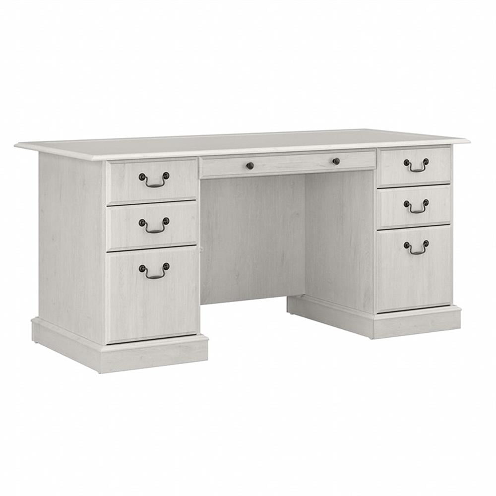 Linen White Oak Executive Desk with Drawers and Filing Cabinet