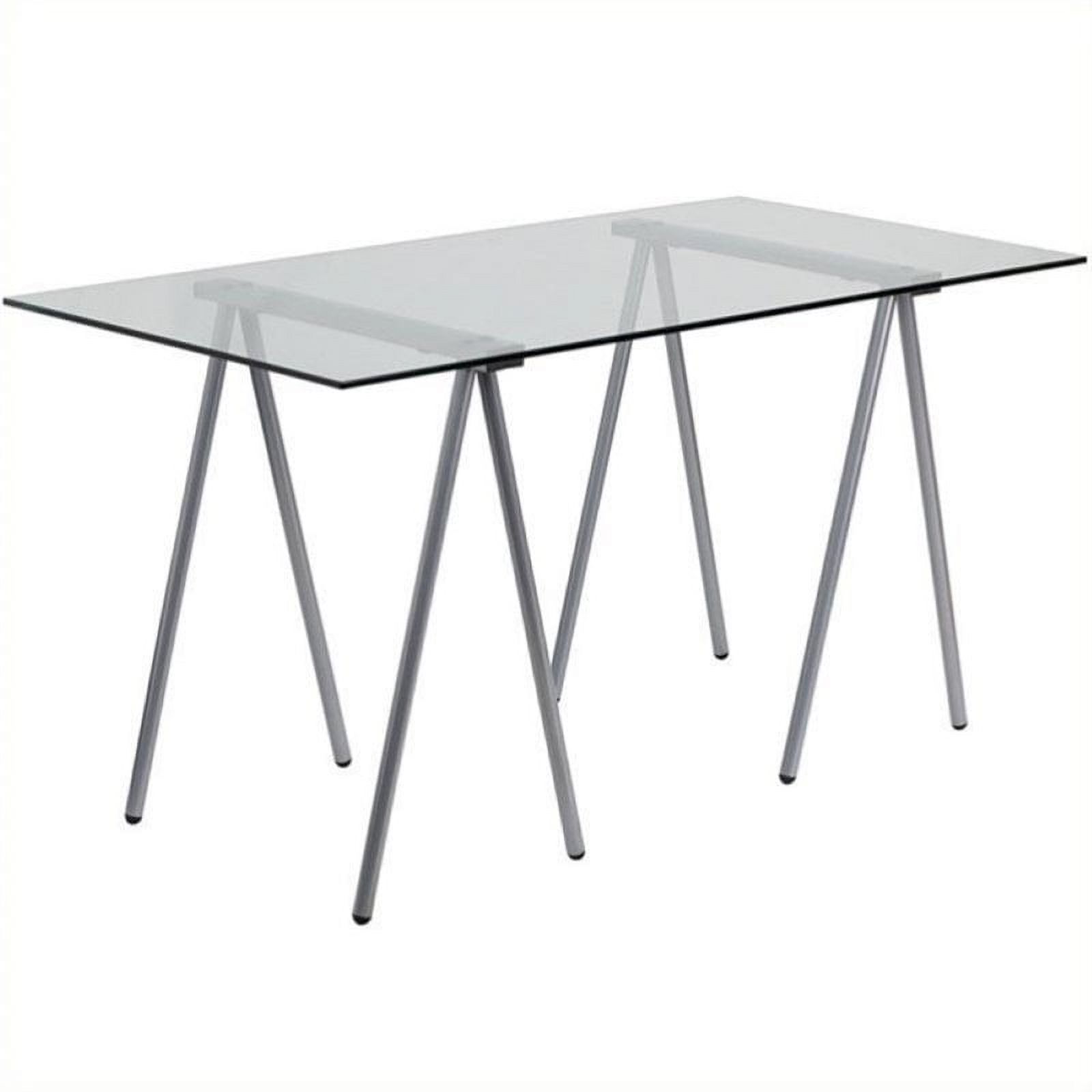 Scranton & Co Glass Top Computer Desk with Silver Frame
