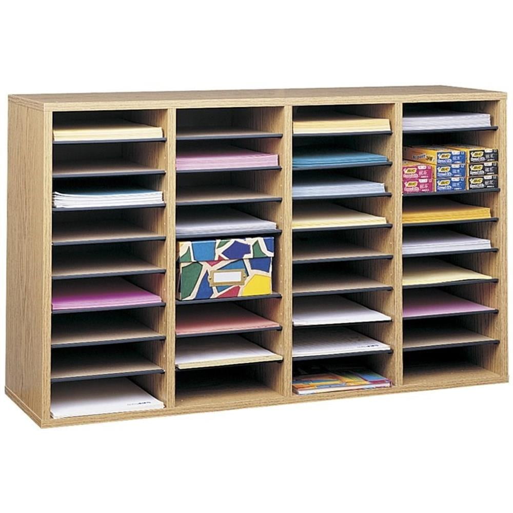 Medium Oak 36 Compartment Adjustable Wood File Organizer