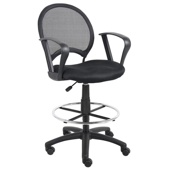 Scranton & Co Mesh Back Fabric Drafting Chair with Loop Arms & Footring in Black