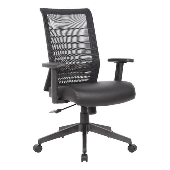 Scranton & Co Mesh Back Vinyl Task Chair with Synchro-Tilt and Arms in Black
