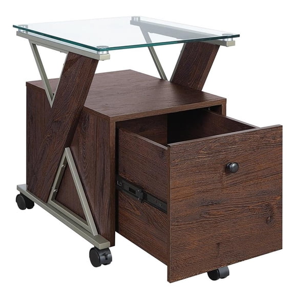Scranton & Co Mobile File Cabinet in Cherry Red with Glass Top and Metal Z-Frame