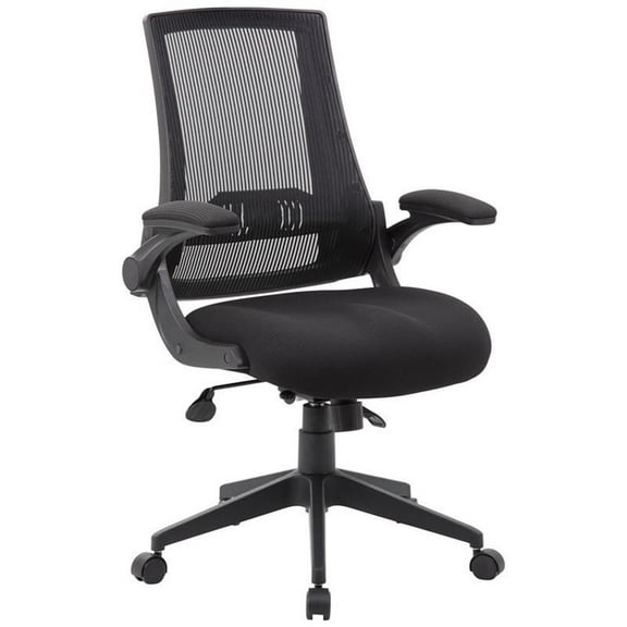 Scranton & Co Modern Mesh Swivel Flip Arm Office Chair in Black