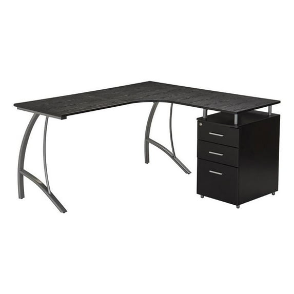 Scranton & Co Modern Wood L-Shaped Corner Desk with File Cabinet in Espresso