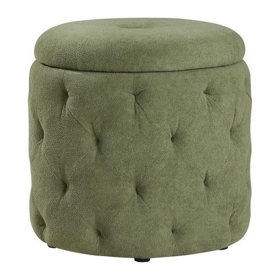 Scranton & Co Moss Green Fabric Round Diamond Tufted Storage Ottoman