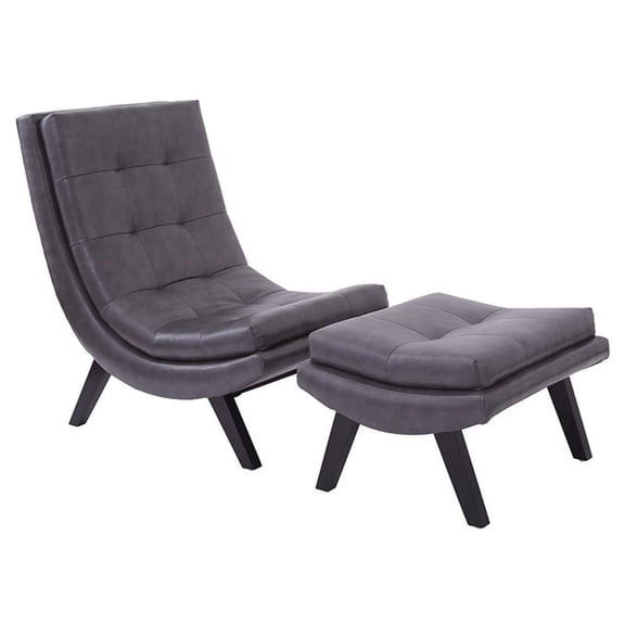 Scranton & Co Pewter Gray Bonded Leather Mid-Century Lounge Chair & Ottoman Set