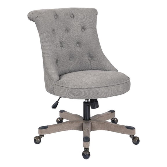 Scranton & Co Tufted Office Chair in Fog Gray Fabric with Wood Base