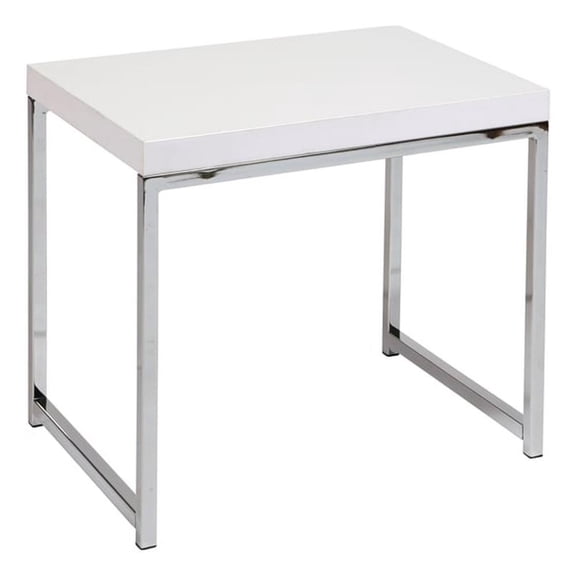 Scranton & Co White End Table with Chrome Legs and Lacquer Finish