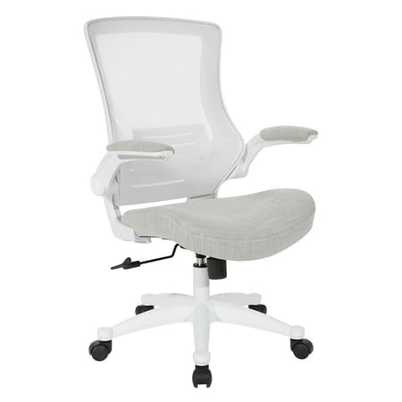 Scranton & Co White Screen Back Manager's Chair in Linen Stone Gray Fabric