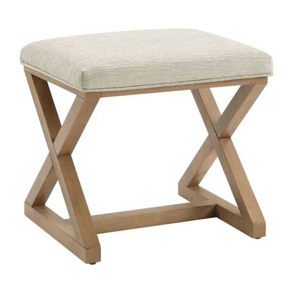 Scranton & Co X-Frame Accent Stool in Linen White with Medium Oak Wood Base