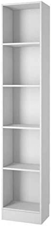 Narrow White 5-Shelf Adjustable Contemporary Bookcase