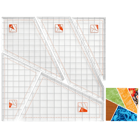 Scrap Crazy Style Quilting Template Set, 5 Pcs Clear Acrylic Quilt Rulers for 6" & 9" Squares, 0.12" Thick Fabric Cutting Stencils with Trimmed Tips for Patchwork & Sewing