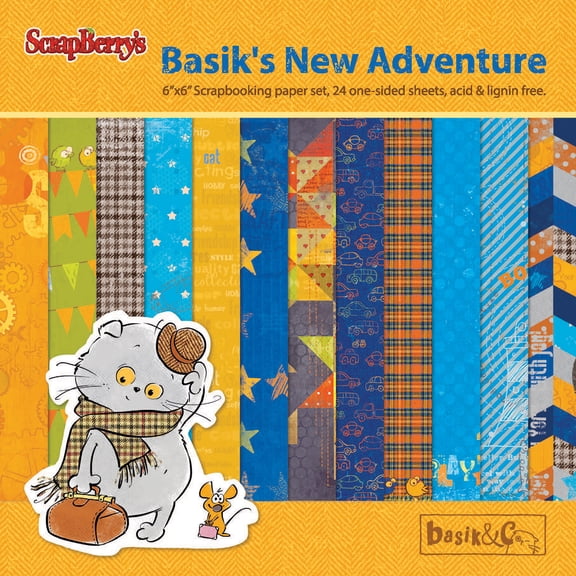 ScrapBerry's Basik's New Adventure Paper Pack 6"X6" 24/Pkg-12 Single-Sided Designs/2 Each