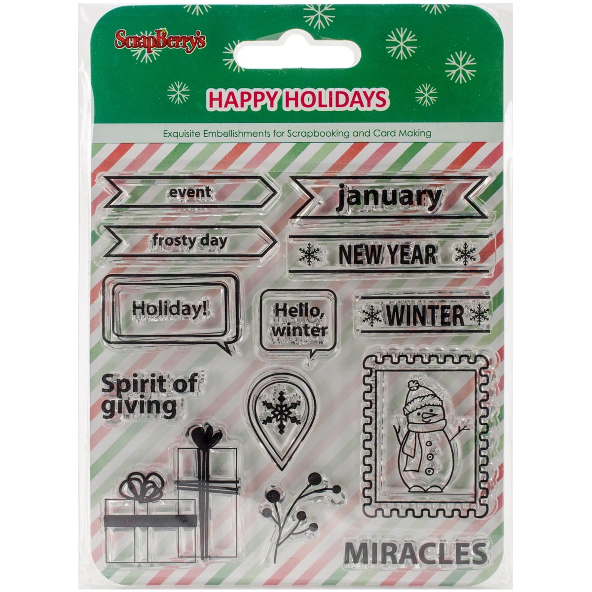 ScrapBerry's Happy Holiday Clear Stamps 4"X4"-Spirit Of Giving