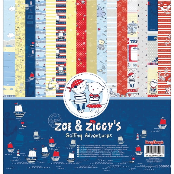 ScrapBerry's Zoe & Ziggy's Paper Pack 12" x 12" 16/Pkg - Sailing Adventures, 8 Double - Sided/2ea