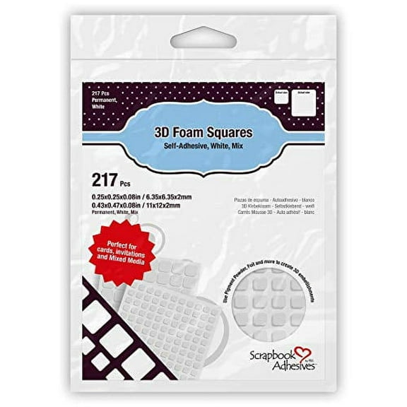 Scrapbook Adhesives 3D Foam Squares Variety Pack 217/Pkg-White (63) .5"X.5", (154) .25"X.25"