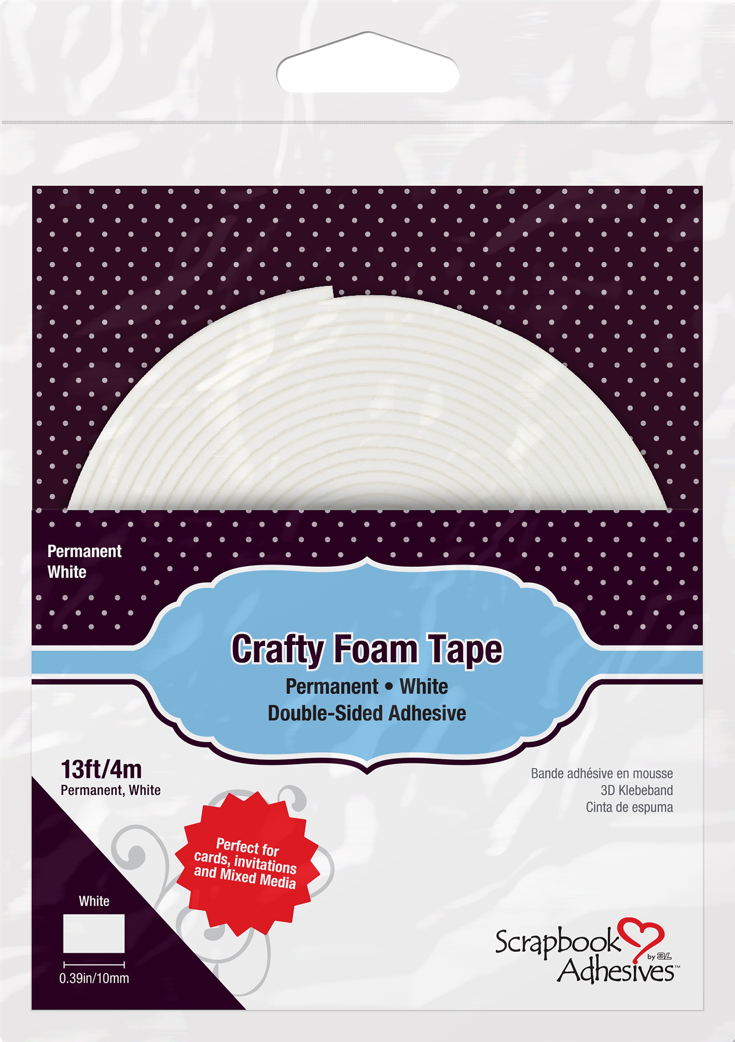 Sticky Thumb Double-Sided Foam Tape 3.94 Yards-White, 0.50X1mm