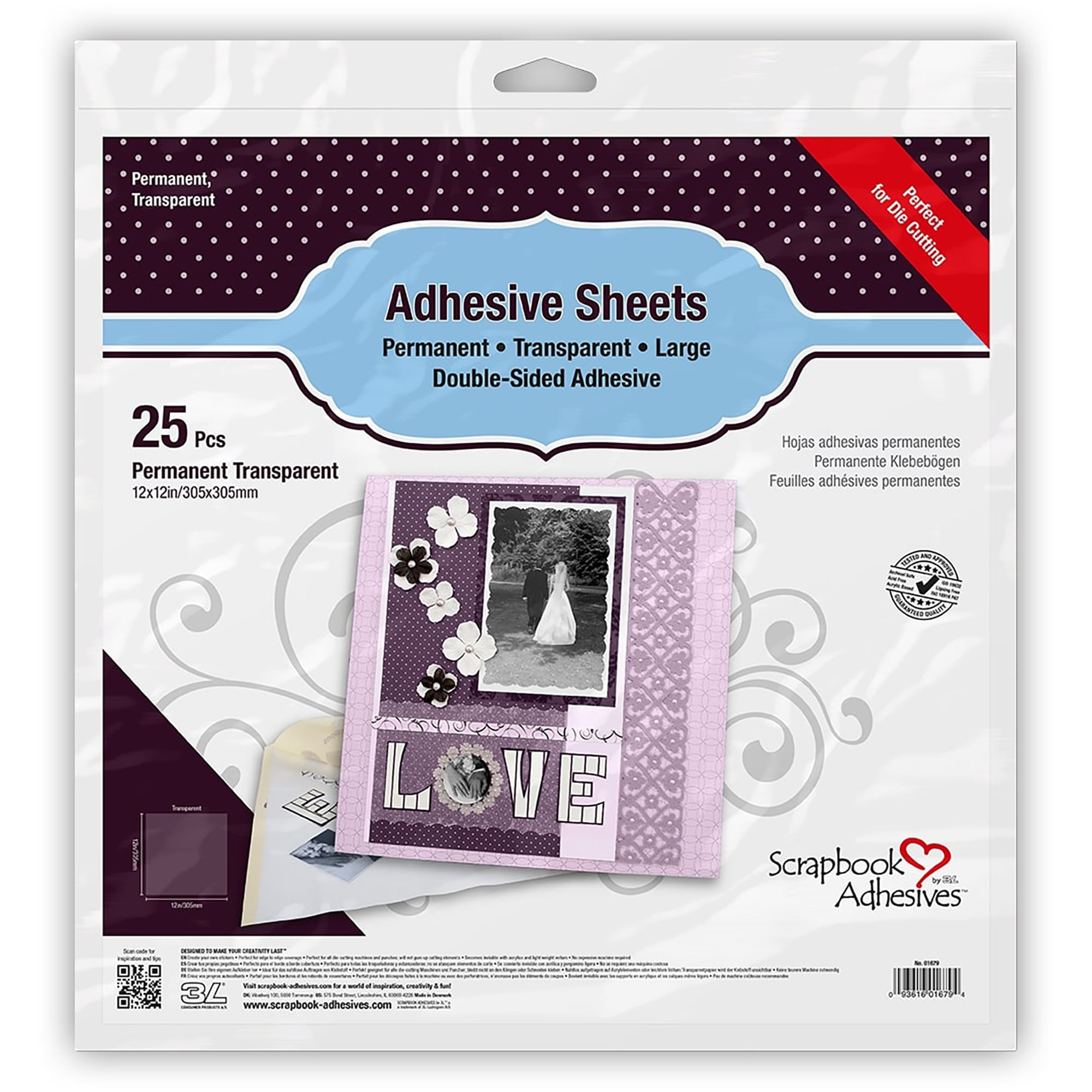Scrapbook Adhesives by 3L: Adhesive Sheets 25 Pack - 12x12 Permanent  Transparent Sheets, Double-Sided Adhesive, Large, Perfect For Die Cutting 