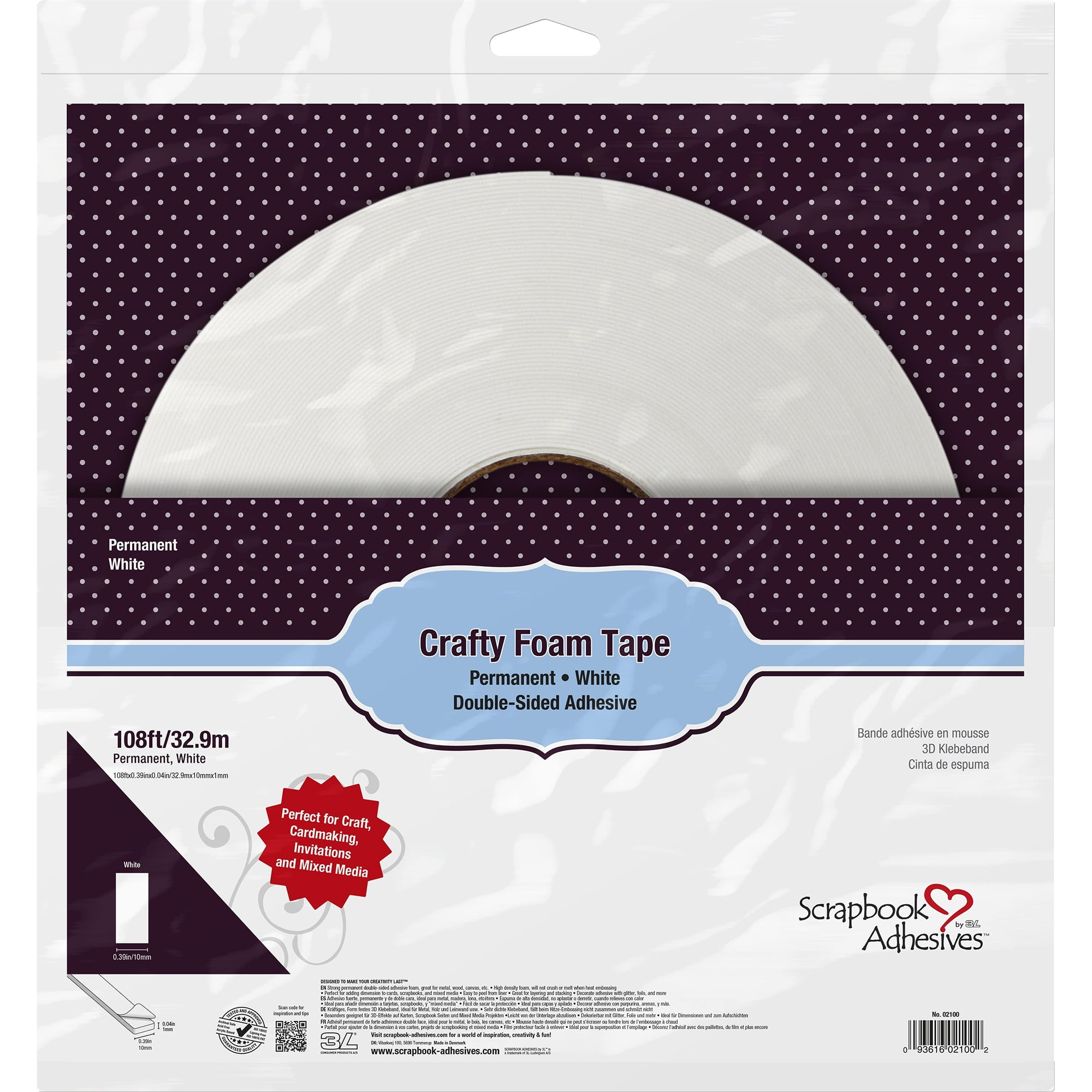 Scrapbook Adhesives by 3L Crafty Foam Tape 108' White Permanent